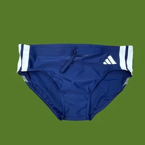 adidas men dark blue striped Swim Brief swimwear swimsuit diving beach - Picture 1 of 4