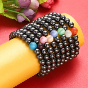 Fashion Vintage Black Gallstone Hematite Magne Man Bracelet Health Jewelry - Picture 1 of 15