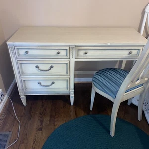 Vintage Provinical solid Writing Desk or Vanity with Chair - Picture 1 of 12