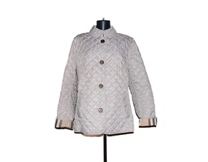 Burberry Women White Quilted Nova Chek Jacket XL Size - Picture 1 of 12