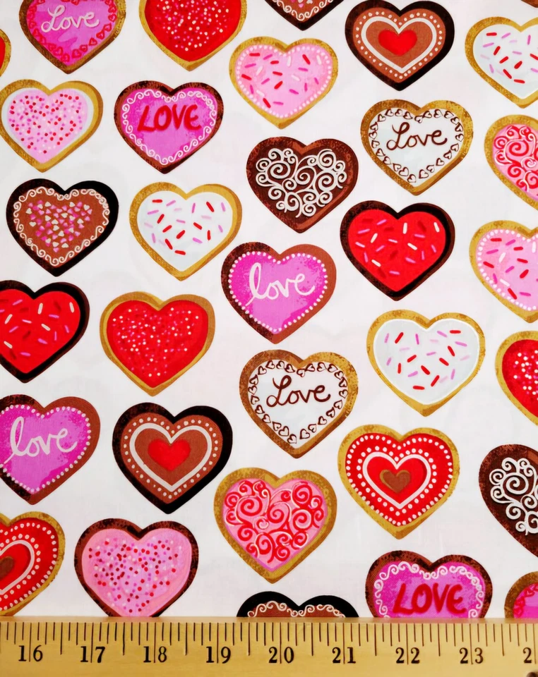 Dulces de tela de algodón de San Valentín abrazos y besos lienzo galletas por yarda  Foto 1 de 1