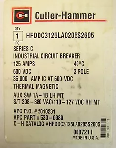 SCHNEIDHAMMER HFD-DC Schutzschalter 3P 125A 1A 1B Aux Shunt Trip HFDDC3125LA0205S2605 - Bild 1 von 3