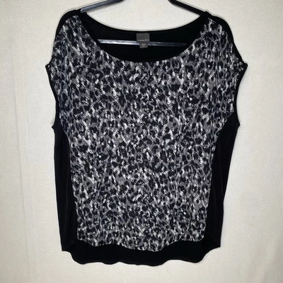 Blusa Covington Para Mujer M Negra Blanca Estampado Leopardo Sin Mangas Profesor Oficina Foto 1 de 4