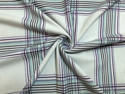 Tejido acanalado a cuadros marfil púrpura menta y lavanda 4 vías elástico 60" W yarda-RBPR062 Foto 1 de 4