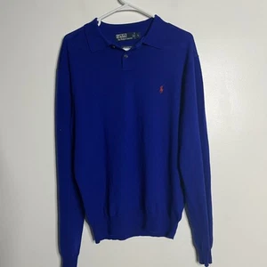 Polo Ralph Lauren Henley Sweater Mens L Merino Wool Men’s Bright Blue - Picture 1 of 6