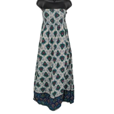 Antiguo Maxi Vestido Azul Marino Sin Tirantes Mujer Talla M Geométrico Calado Informal Boho Mosaico Foto 1 de 4