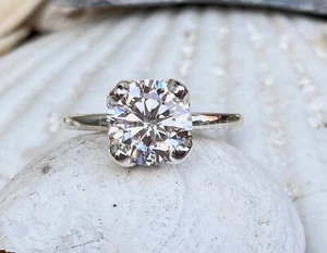 2ct Round Cut Moissanite 4 Prong Solitaire Engagement Ring 14k White Gold Plated - Picture 1 of 10