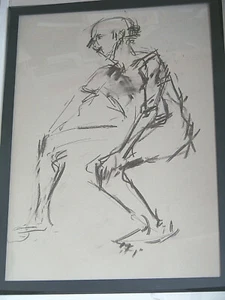 Figure life drawing nude expressive, charcoal/paper, man sitting A1/A2 size - Picture 1 of 6