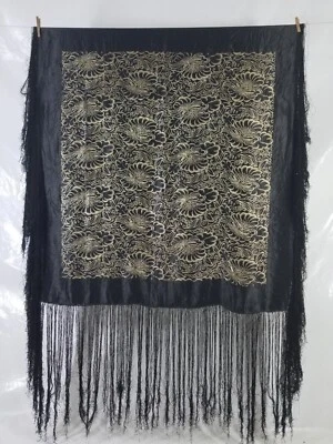 Antiguo chal cojo floral brocado de seda chino 115x106 cm Foto 1 de 4