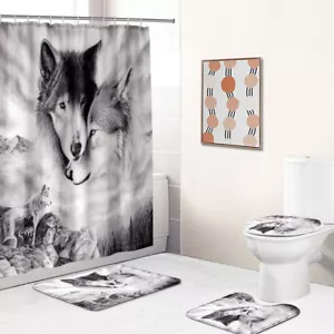 Alfombra antideslizante con cortina de ducha Wolf para baño alfombra antideslizante tapa del asiento del inodoro - Imagen 1 de 20