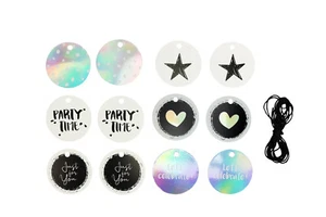 Etiqueta Redonda Holográfica Con Mensaje 6cm Con Cuerda 12 Piezas - Imagen 1 de 1