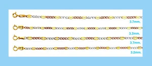 14K Tri Color Gold Stamped Figaro Link Chain Necklace Bracelet Cadena de Oro - Picture 1 of 6