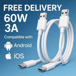 2 PACK USB A to Type C Cable 3A Fast Charger iPhone 1M 2M for Android Samsung - Zdjęcie 1 z 26