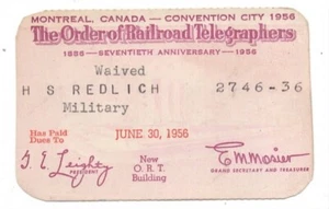 1956 The Order of Railroad Telegraphers 70th Anniversary Pass Montreal Canada - Picture 1 of 2