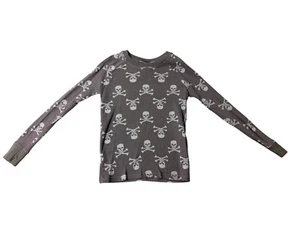 Cherokee Boys Size 8 10 Medium Gray Thermal Long Sleeve Shirt Pullover Skull Ske - Picture 1 of 4