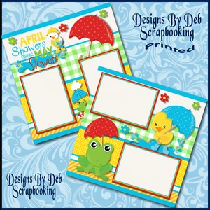 APRIL SHOWERS 2 Premade Scrapbook Pages Paper Piecing printed layout DBDS - Picture 1 of 3