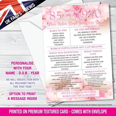 EYEDEEDESGN 1940 85th Personalised Birthday Greeting Card Back In Edition Ago Milestone 157