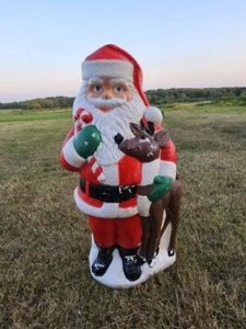 Vintage Santa Claus with Reindeer & Candy Cane Lighted Christmas Blow Mold 40" - Picture 1 of 24