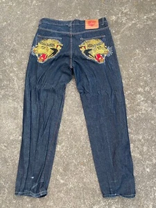Vintage Ed Hardy Tiger Denim Jeans Pants 40 33 Dark Surf Skate California - Picture 1 of 9