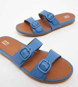 £90 FITFLOP TALLA 6.5 40 GRACIE VELA AZUL CUERO REAL COJÍN DESLIZABLE CHANCLAS - Imagen 1 de 10