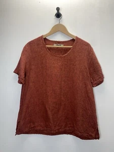 Flax Linen Top Size Small Short Sleeve Red Relaxed Boxy Fit Casual Holiday - Picture 1 of 6