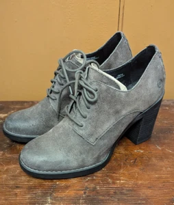 Born Jolene Stiefeletten Oxford Damenschuhe Größe 8 grau Wildleder 3" Blockabsatz - Bild 1 von 12