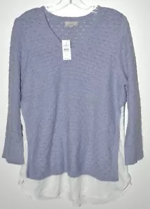 Suéter Loft Falda Suave Grueso Tejido Azul Pastel y Blanco Talla Grande Nuevo con Etiquetas - Imagen 1 de 3