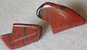 Pair Cufflinks Red / Brown w/ Black Flat Stone Silver Tn Metal - COOL To Touch