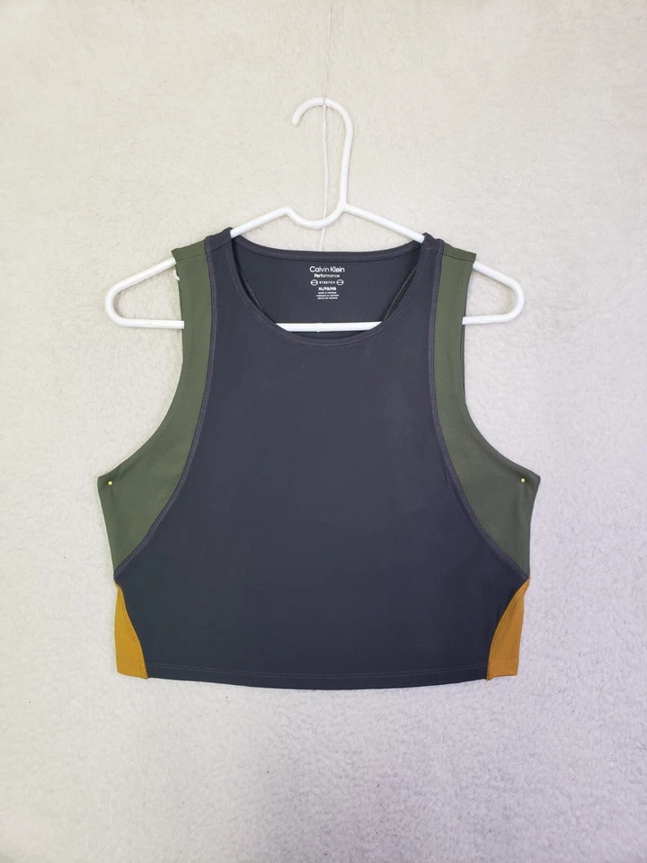 Camiseta sin mangas Calvin Klein para mujer extra grande negra poliéster mangas rendimiento T Foto 1 de 4