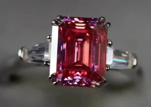 4.25 Ct Certified Emerald Cut Pink Diamond Solitaire Ring, Great Luster - Picture 1 of 9