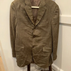 BURBERRY 3 Btn Blazer Mens 38R Brown Herringbone Wool Tweed Wool Linen Silk Coat - Picture 1 of 10