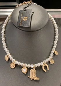 House of Harlow 1960 Western Cowboy Glass Pearl Charm Necklace NEW - Picture 1 of 2