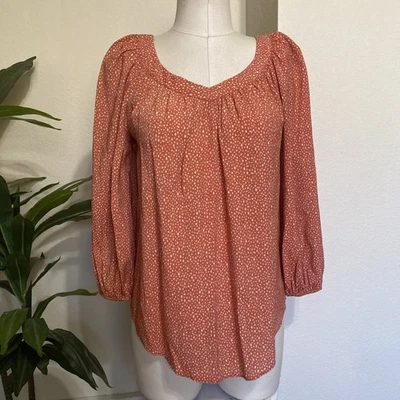LC Lauren Conrad Fall Peasant Top Sz XS Rust 3/4 Puff Sleeve Blouse Relaxed Boho - Image 1 of 4