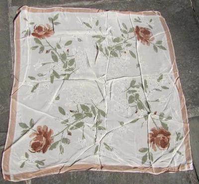 De Colección Vera Neuman Marrón Verde Blanco Seda Bufanda Floral Flores 32" Cuadrado Foto 1 de 4