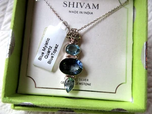 SHIVAM INDIEN STERLINGSILBER HALSKETTE BLAUER MYSTISCHER QUARZ BLAUTOPAS ECHTE EDELSTEINE - Bild 1 von 6
