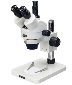 AmScope 3.5X-45X Table Pillar Stand Zoom Trinocular Stereo Microscope - Picture 1 of 4
