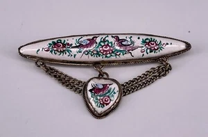 Biedermeier Brosche Silber, bemaltes Emaille (S 5149) - Bild 1 von 3