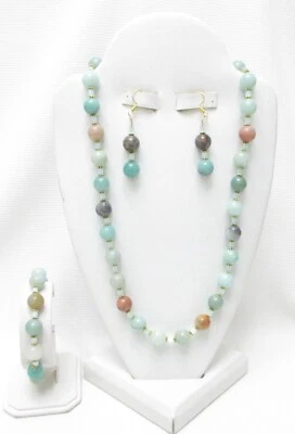 NUEVO-JUEGO DE JOYAS COLLAR, PULSERA Y PENDIENTES AMAZONITA DE 4 PIEZAS-NUEVO-HERMOSO Foto 1 de 2