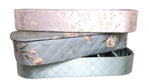 3 Vintage Lingerie Drawer Organizers Quilted Fabric 1 Lidded 2 Divided 13" x 5" - Picture 1 of 7
