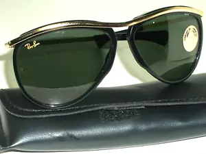 VINTAGE B&L RAY BAN W0640 BLACK/GOLDEN G15 CRYSTAL OLYMPIANS AVIATOR SUNGLASSES - Picture 1 of 7