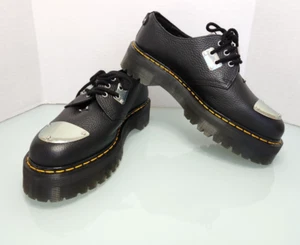 Dr Martens Mens black leather pierced platform casual shoes lace up New Sz 13 - Picture 1 of 8