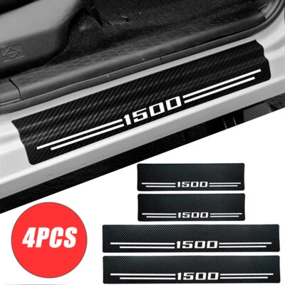 4 For Dodge Ram 1500 Carbon Fiber Leather Truck Door Sill Plate Cover Protectors - Image 1 of 4
