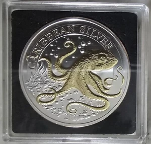 MDS BARBADOS 1 DOLLAR 2021 "OKTOPUS", SILBER + TEILVERGOLDUNG - Picture 1 of 2