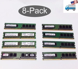 8-PACK 512MB DDR2 Memory: Samsung 1Rx8 PC2-4200U,Crucial 2RX8,Kingston KVR667D2N - Picture 1 of 4
