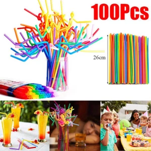 100PCS Flexible Bendy Drinking Straws Extra Long Wide Party Fat Jumbo Bubble Tea - Picture 1 of 18