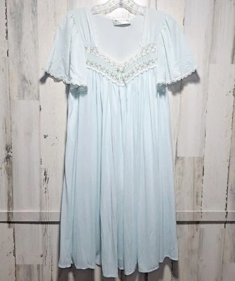 Camisola Miss Elaine Classics azul renda náilon tamanho P caprichosa coquete união EUA VINTAGE - Imagem 1 de 4