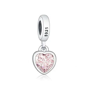 Charm Dangle Herz 925 Silber rosa Steinchen - Anhänger für Pandora Armband - Bild 1 von 1