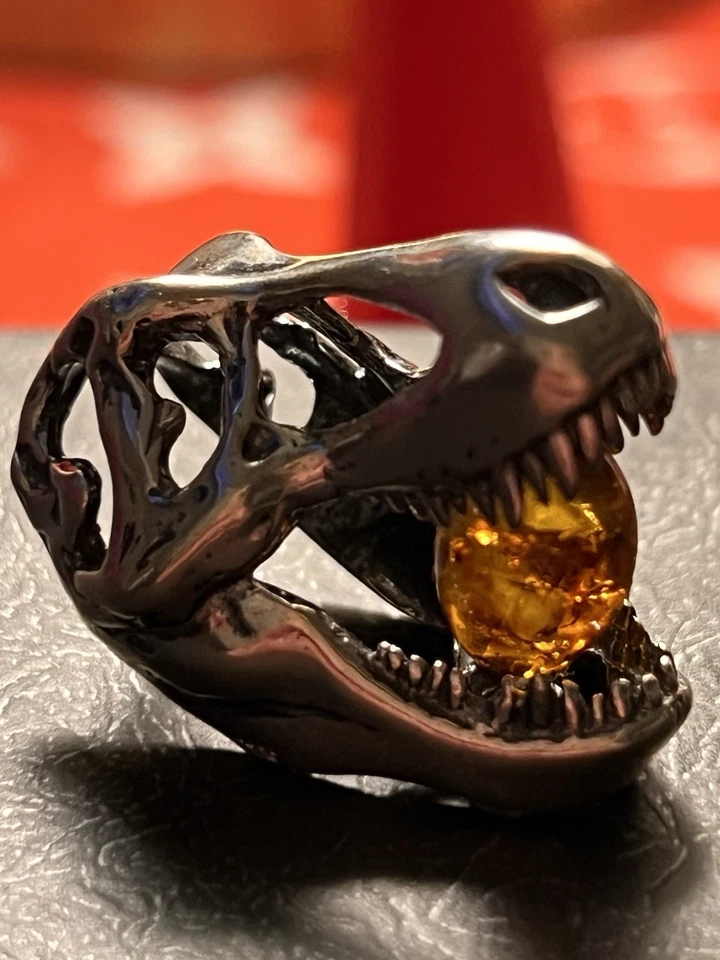 Colgante Deslizante T-Rex Parque Jurásico Ámbar Báltico Miel Plata de Ley 925 Sólida Foto 1 de 3