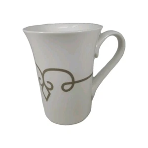 Starbucks Coffee Tea Mug Cup Gold Taupe Diamond Scroll Pattern Half Heart Handle - Picture 1 of 18