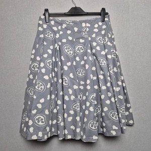 Toast Skirt Size 14 Grey White Cotton Pattern A-Line Pleated Knee Length Casual - Picture 1 of 7